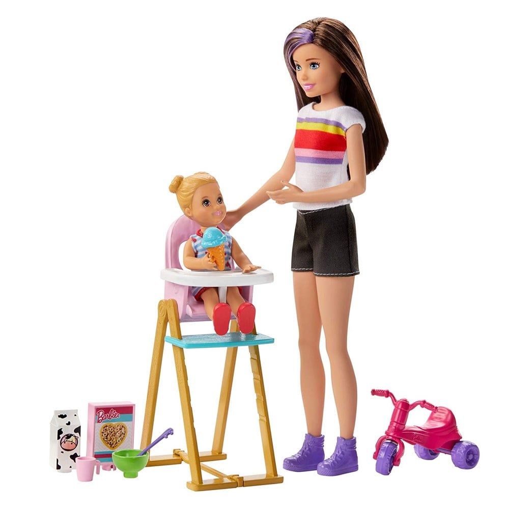 Manken Bebekler, Barbie, Barbie Bebek Bakıcılığı Oyun Seti FHY97 GHV87 Mama Sandalyeli