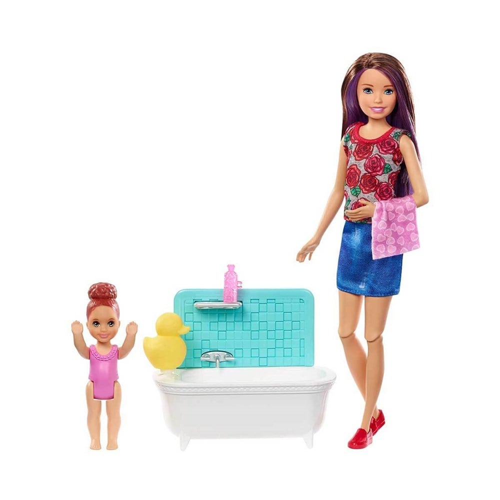 Manken Bebekler, Barbie, Barbie Bebek Bakıcılığı Oyun Seti FHY97 - Mor Saçlı Küvetli