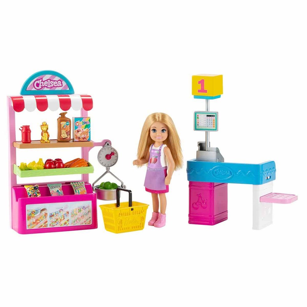 Manken Bebekler, Barbie, Barbie Chelsea Meslekleri Öğreniyor Market Çalışanı Chelsea ve Oyun Seti GTN67