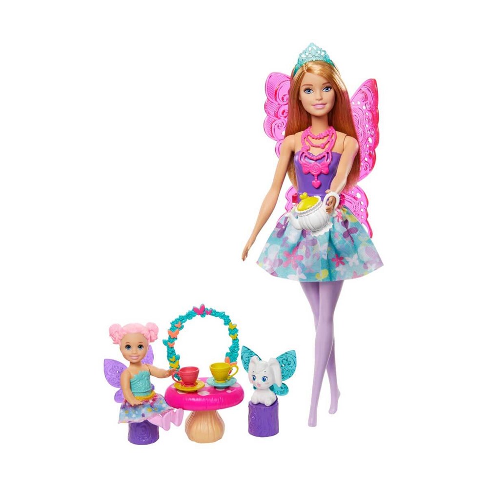Manken Bebekler, Barbie, Barbie Dreamtopia Prenses Bebek ve Aksesuarları Oyun Seti GJK49 GJK50 Kelebek Kanatlı Çay Partisi