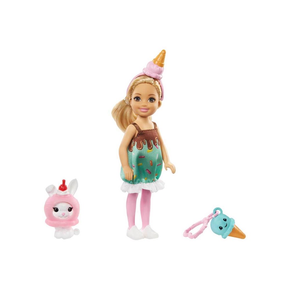 Manken Bebekler, Barbie, Barbie Kostümlü Chelsea ve Hayvancığı Oyun Setleri GHV69 GHV70 Unicorn Taçlı