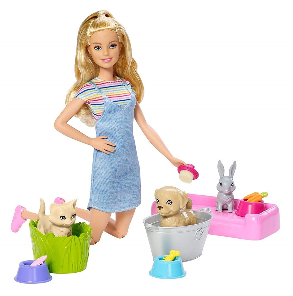 Manken Bebekler, Barbie, Barbie ve Hayvanları Banyo Eğlencesinde Oyun Seti FXH11