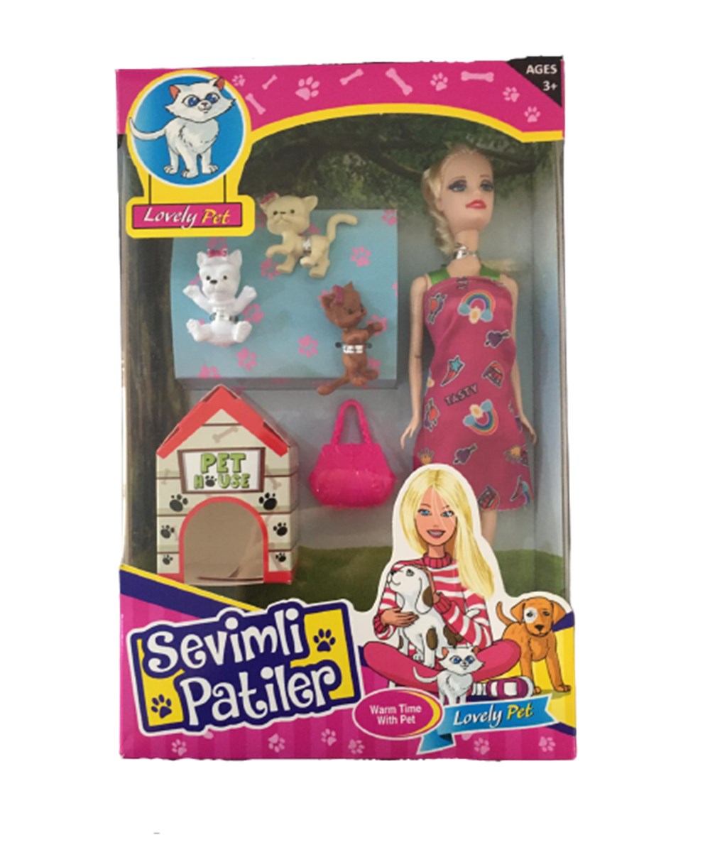 Manken Bebekler, NİZAM PLASTİK, NİZAM Bebek Seti Sevimli Patiler 21441 Sarı Saçlı Pembe Elbiseli