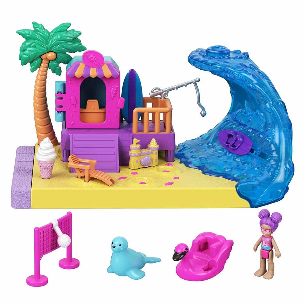 Manken Bebekler, Barbie, Polly Pocket Pollyville Açık Hava Oyun Setleri GTM66 GTM68 Gün Işığı Plajı