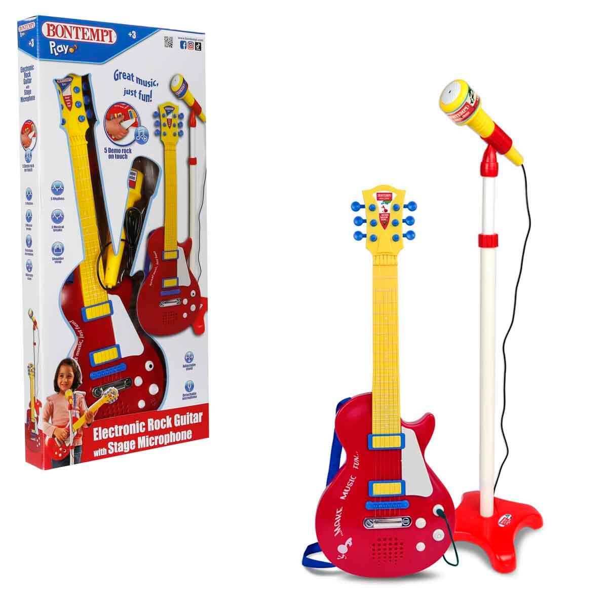 Müzik Aletleri, Sunman, Bontempi Ayaklı Mikrofonlu Kırmızı Elektronik Çocuk Rock Gitarı