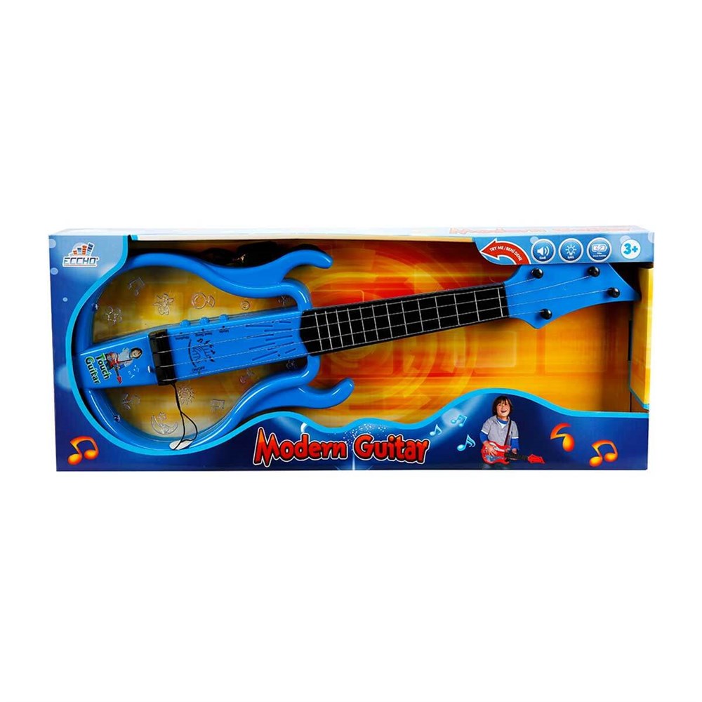 Müzik Aletleri, Sunman, Işıklı ve Müzikli Gerçek Telli Gitar 66999 Mavi