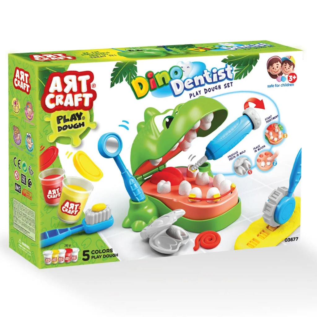 Oyun Hamuru ve Slime, Dede, Art Craft Dino Dişçi Hamur Seti