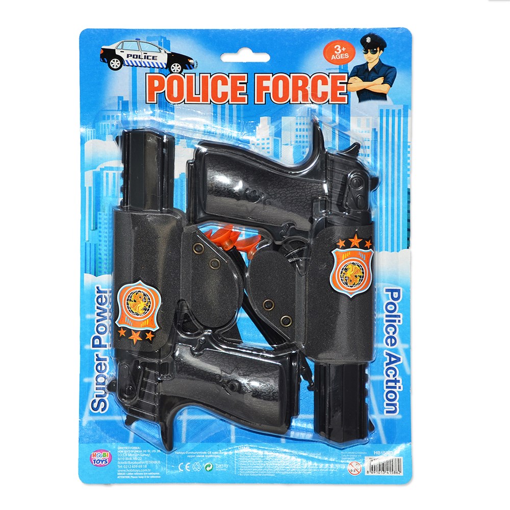 Oyuncak Silahlar, Merkez Oyuncak, Hobi Toys 2li Polis Oyuncak Tabanca Seti Vantus Mermili