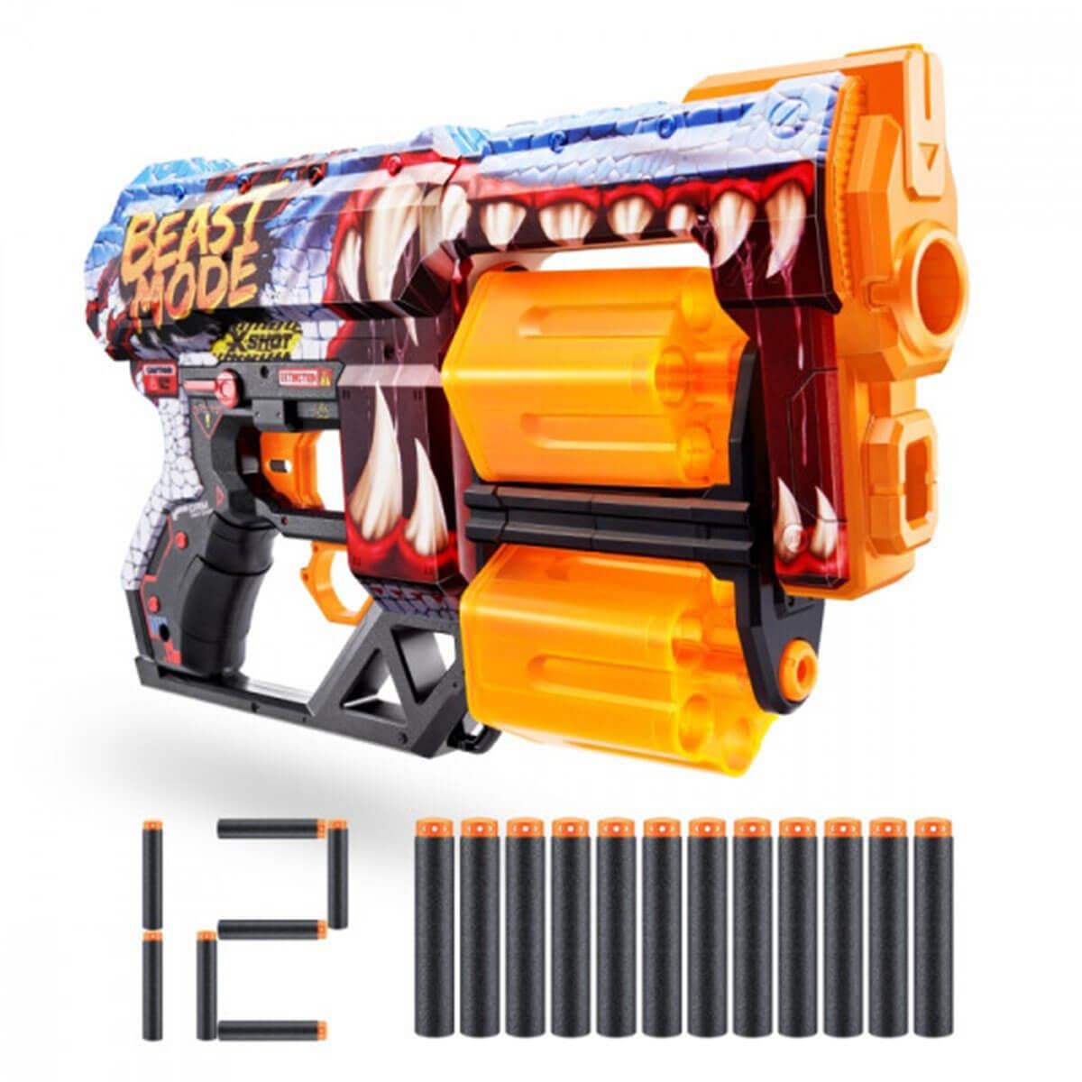 Oyuncak Silahlar, SUNMAN, X-Shot Skins Dread 12 Mermili Sünger Dart Atan Silah 31 cm 37848 Beast Out