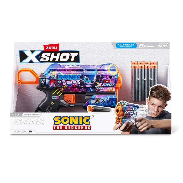Oyuncak Silahlar, Sunman, X-Shot Skins Flux Sonic The Hedgehog 8 Mermili Sünger Dart Atan Silah 21 cm 57952 Super Speed