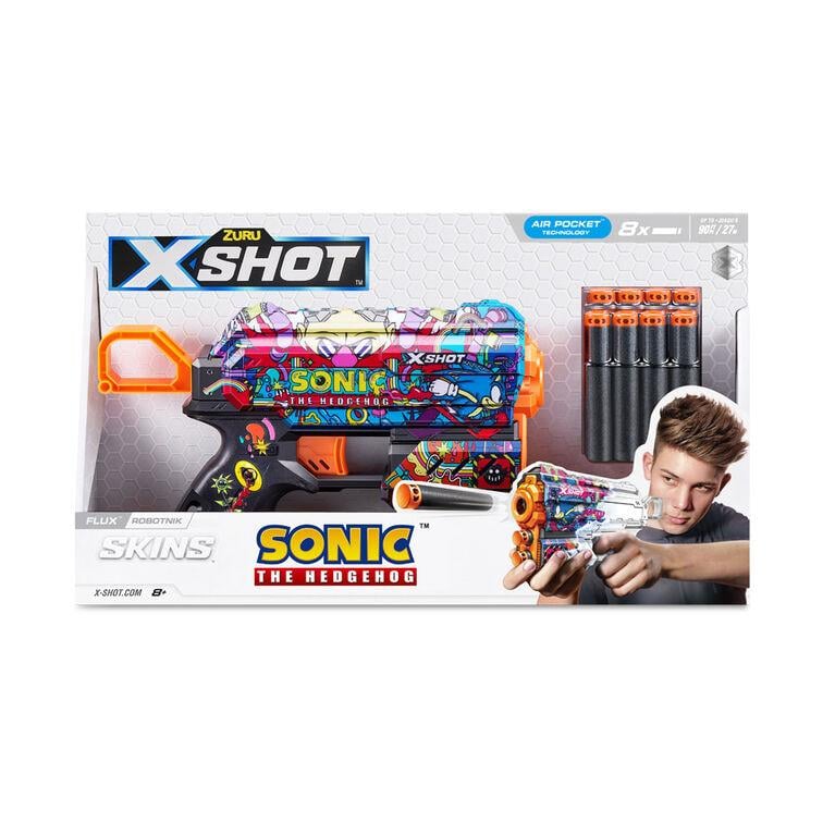 Oyuncak Silahlar, Sunman, X-Shot Skins Flux Sonic The Hedgehog 8 Mermili Sünger Dart Atan Silah 21 cm 57952 Robotnık