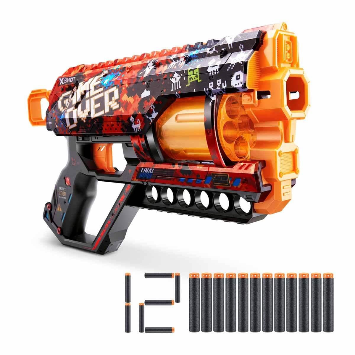 Oyuncak Silahlar, SUNMAN, X-Shot Skins Griefer 12 Mermili Sünger Dart Atan Silah 32 cm 45065 Game Over
