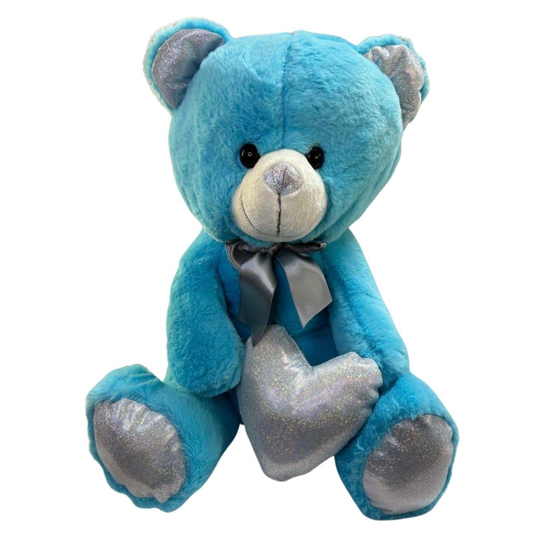 Peluş Hayvanlar, Halley, Halley Peluş Parlak Kalpli Ayı 40 cm 25019 Mavi