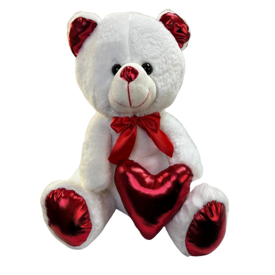 Peluş Hayvanlar, Halley, Halley Peluş Parlak Kalpli Ayı 40 cm 25019 Beyaz