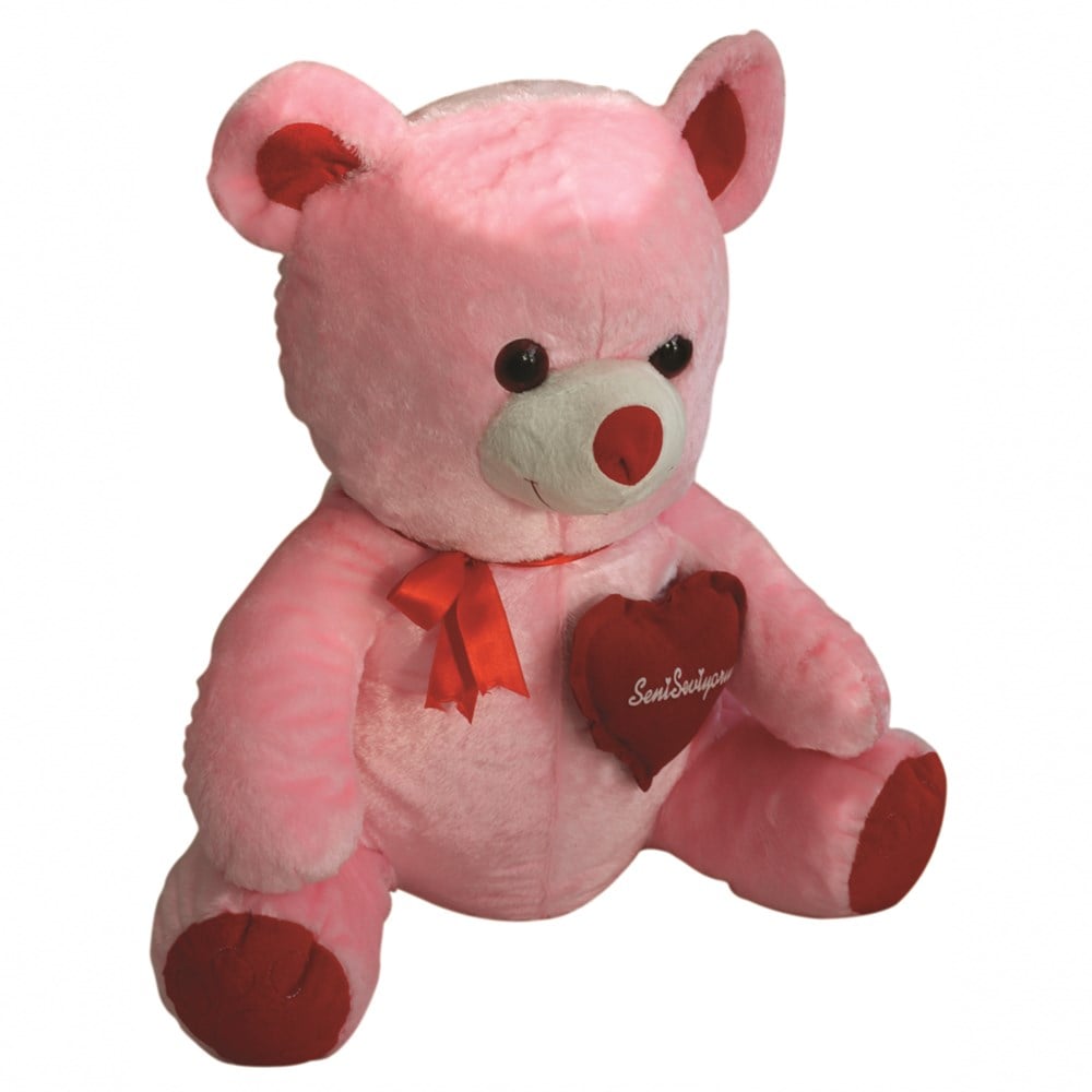 Peluş Hayvanlar, Halley, Peluş Ayı Pembe 70cm Kalp Yastıklı