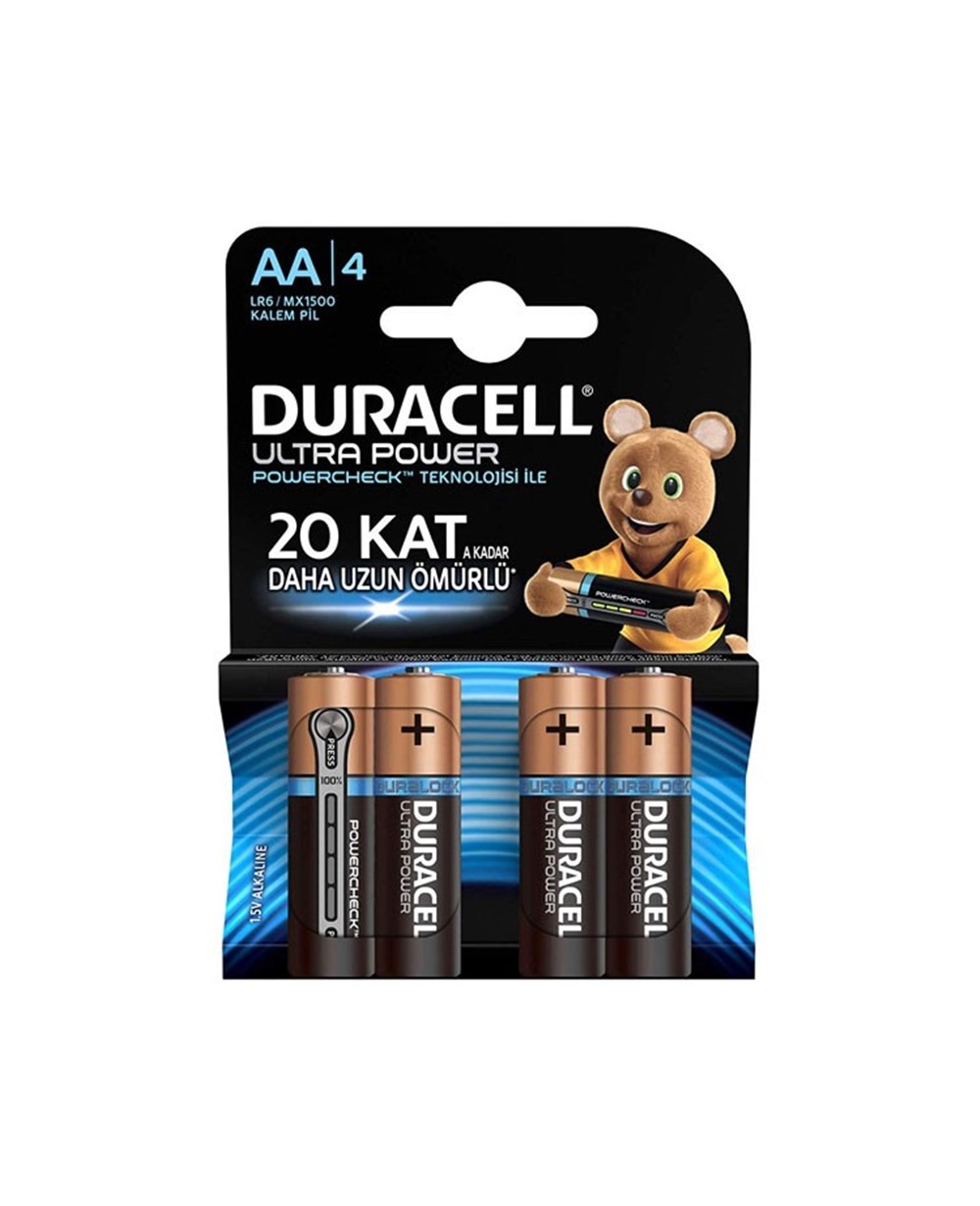 Pil, DURACELL, Duracell Ultra Power Powercheck Alkalin AA Kalem Pil 4 Lü Paket LR6 / MX1500