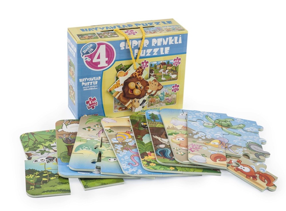 Puzzle ve Yapboz, Dıytoy, Dıytoy Süper Renkli Puzzle 4 Adet Hayvanlar Puzzle