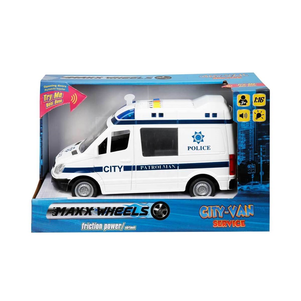 Sesli Işıklı Araçlar, Sunman, 1:16 Sesli ve Işıklı Şehir Kurtarma Araçları Oyuncak Beyaz Polis Arabası 05908