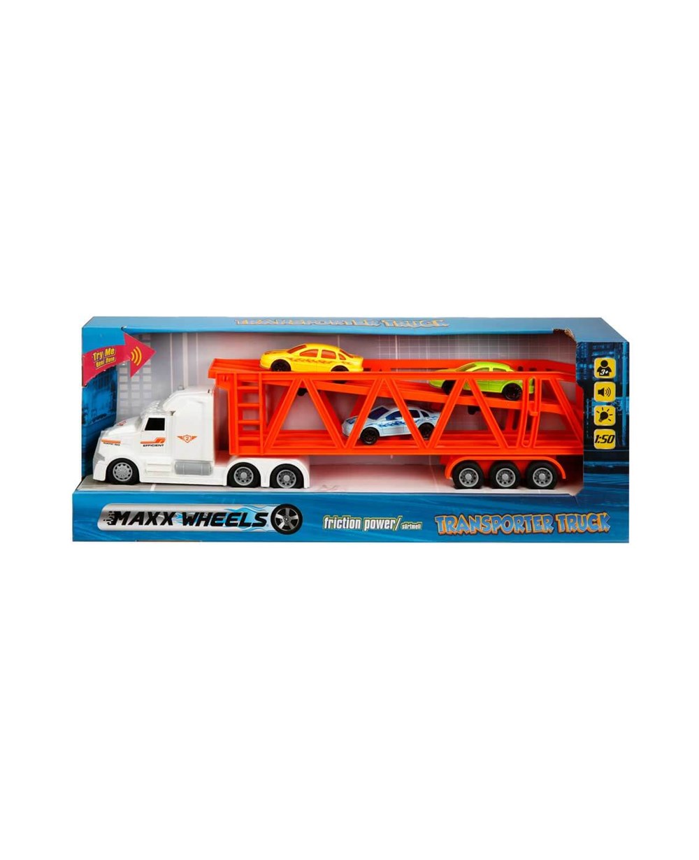 Sesli Işıklı Araçlar, Sunman, 1:50 Maxx Wheels Sesli ve Işıklı Taşıyıcı Tır 23198 Beyaz Tır Kırmızı Römork