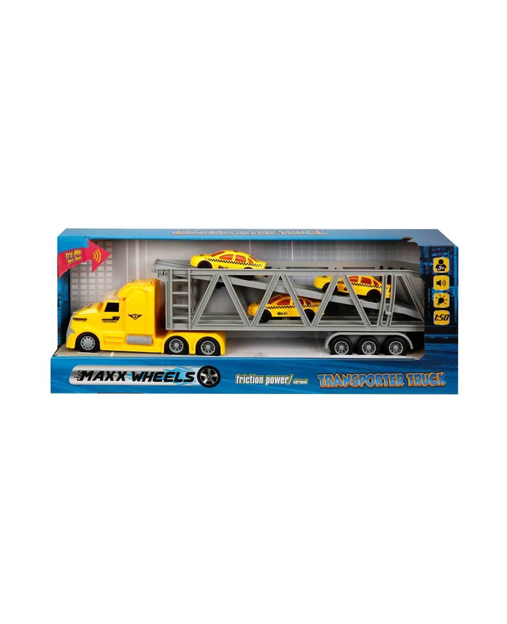 Sesli Işıklı Araçlar, Sunman, 1:50 Maxx Wheels Sesli ve Işıklı Taşıyıcı Tır 23198 Sarı Tır Gri Römork