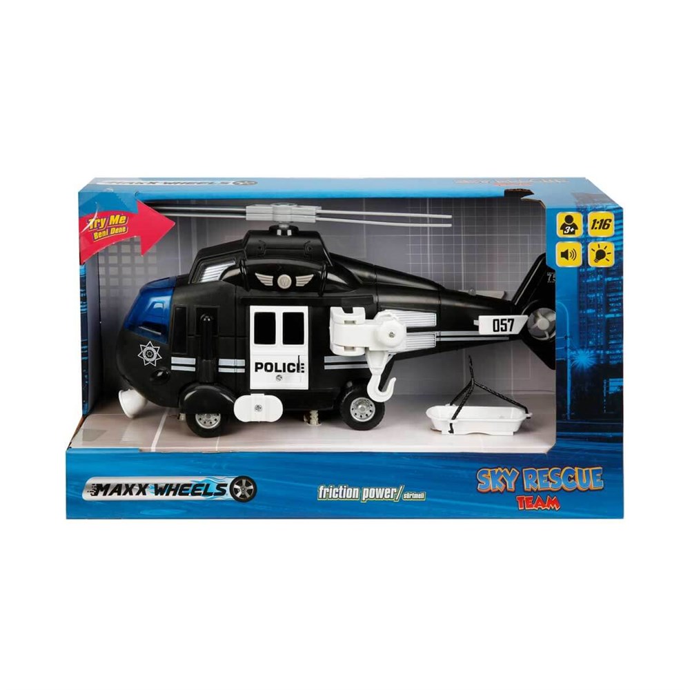 Sesli Işıklı Araçlar, Sunman, Maxx Wheels 1:16 Sesli ve Işıklı Siyah Polis Helikopteri 19979