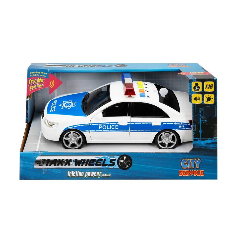 Sesli Işıklı Araçlar, Sunman, Maxx Wheels 1:16 Sesli ve Işıklı Oyuncak Araba Beyaz Polis Arabası 05601