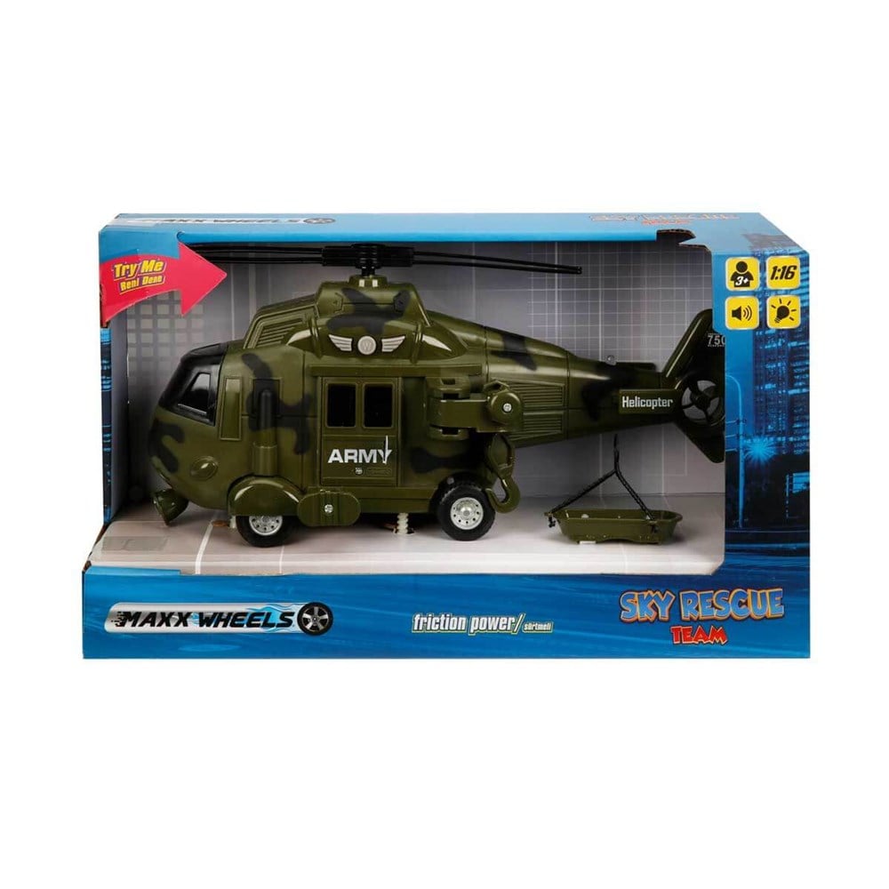 Sesli Işıklı Araçlar, Sunman, Maxx Wheels 1:16 Sesli ve Işıklı Yeşil Asker Helikopteri 19979