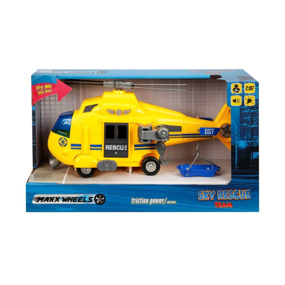 Sesli Işıklı Araçlar, Sunman, Maxx Wheels 1:16 Sesli ve Işıklı Sarı Kurtarma Helikopteri 19979