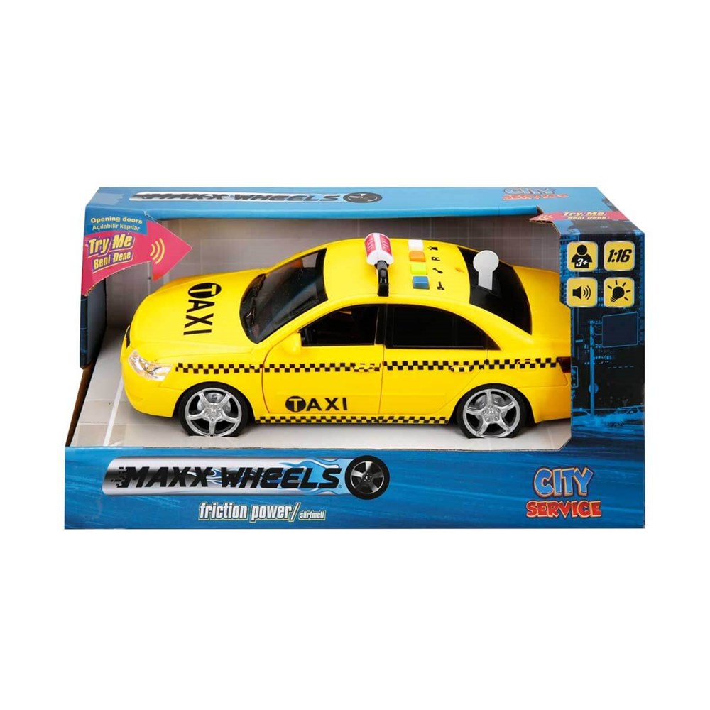 Sesli Işıklı Araçlar, Sunman, Maxx Wheels 1:16 Sesli ve Işıklı Oyuncak Araba Sarı Taksi 05601