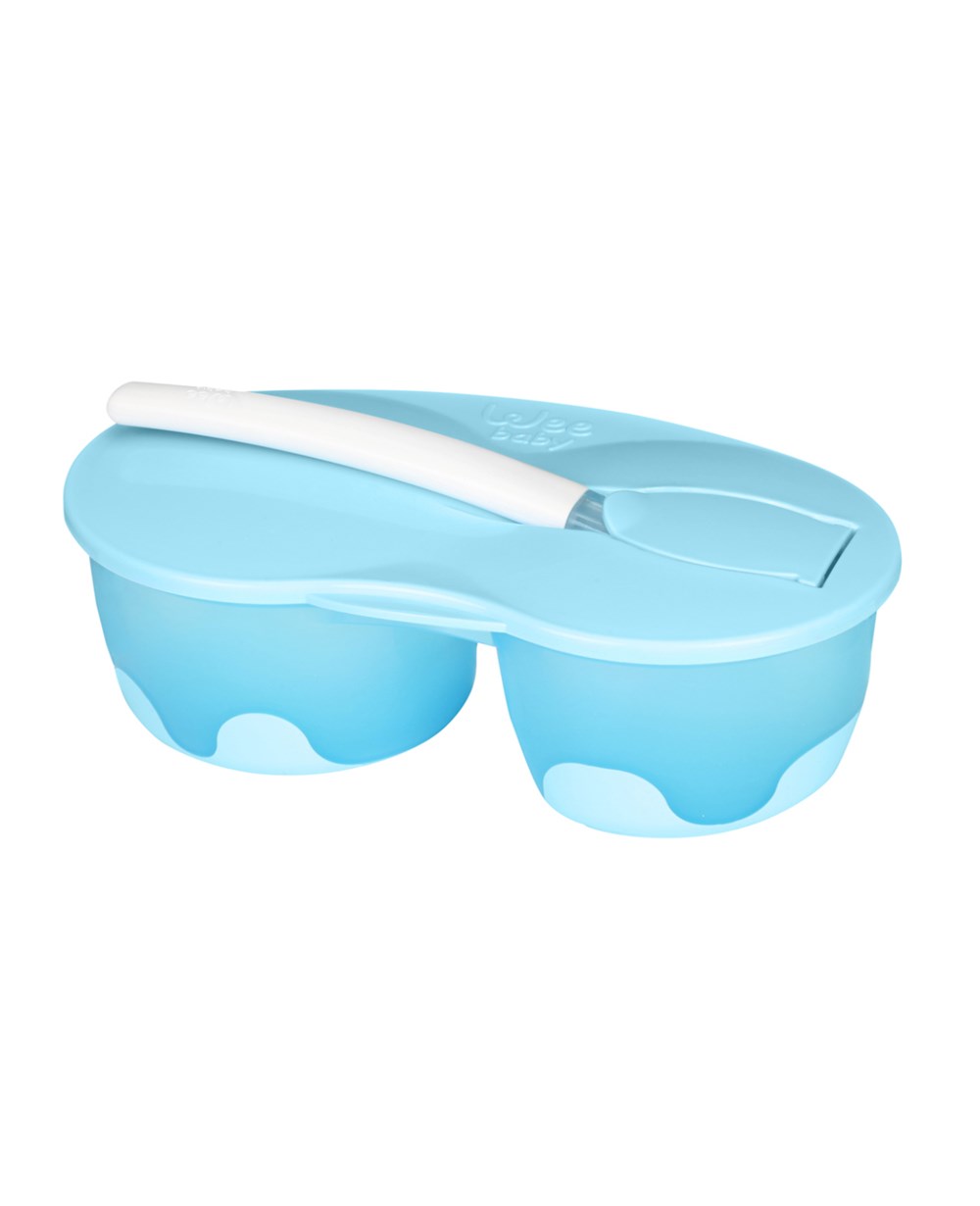 Tabak ve Kaşıklar, WEE BABY, Wee Baby 2 Hazneli Mama Kabı Seti 886 Mavi