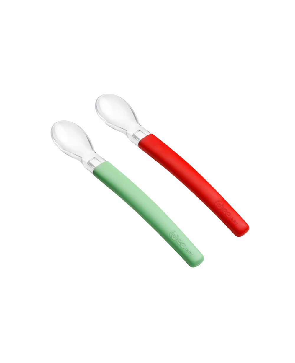 Tabak ve Kaşıklar, WEE BABY, Wee Baby Mama Kaşığı Silikon Uçlu 2'li 122 Kırmızı Yeşil