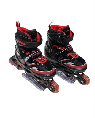Paten, Furkan Toys, F-Sports Black Ayarlanabilir Işıklı Paten FR38507/S 30-33 Numara Siyah Kırmızı