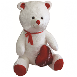 Peluş Hayvanlar, Halley, Peluş Ayı Beyaz 100cm Kalp Yastıklı
