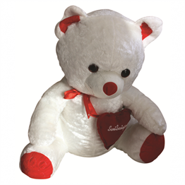 Peluş Hayvanlar, Halley, Peluş Ayı Beyaz 70cm Kalp Yastıklı