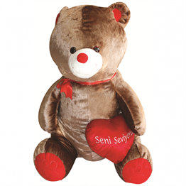 Peluş Hayvanlar, Halley, Peluş Ayı Kahverengi 100cm Kalp Yastıklı