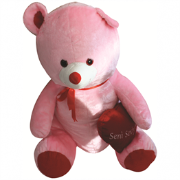Peluş Hayvanlar, Halley, Peluş Ayı Pembe 100cm Kalp Yastıklı