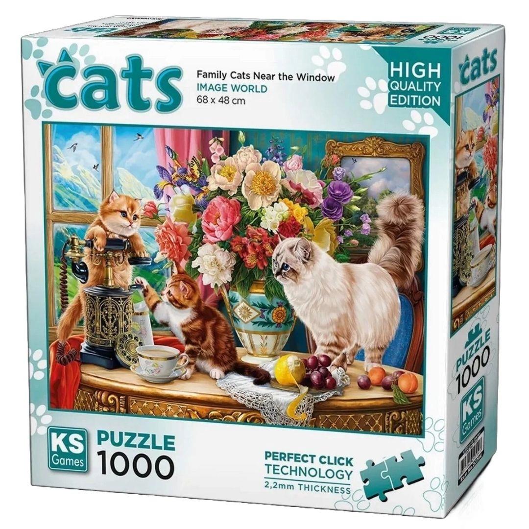 1000 Parça Puzzle, KS GAMES, Family Cats Near the Window Puzzle 1000 Parça 20794