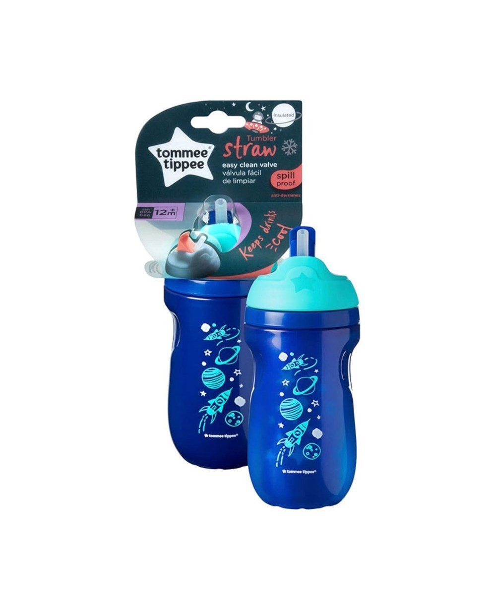 Bardaklar, Tommee Tippee, Tommee Tippee 260ml Pipetli Yalıtkanlı Bardak 70256 Mavi Alıştırma Bardağı