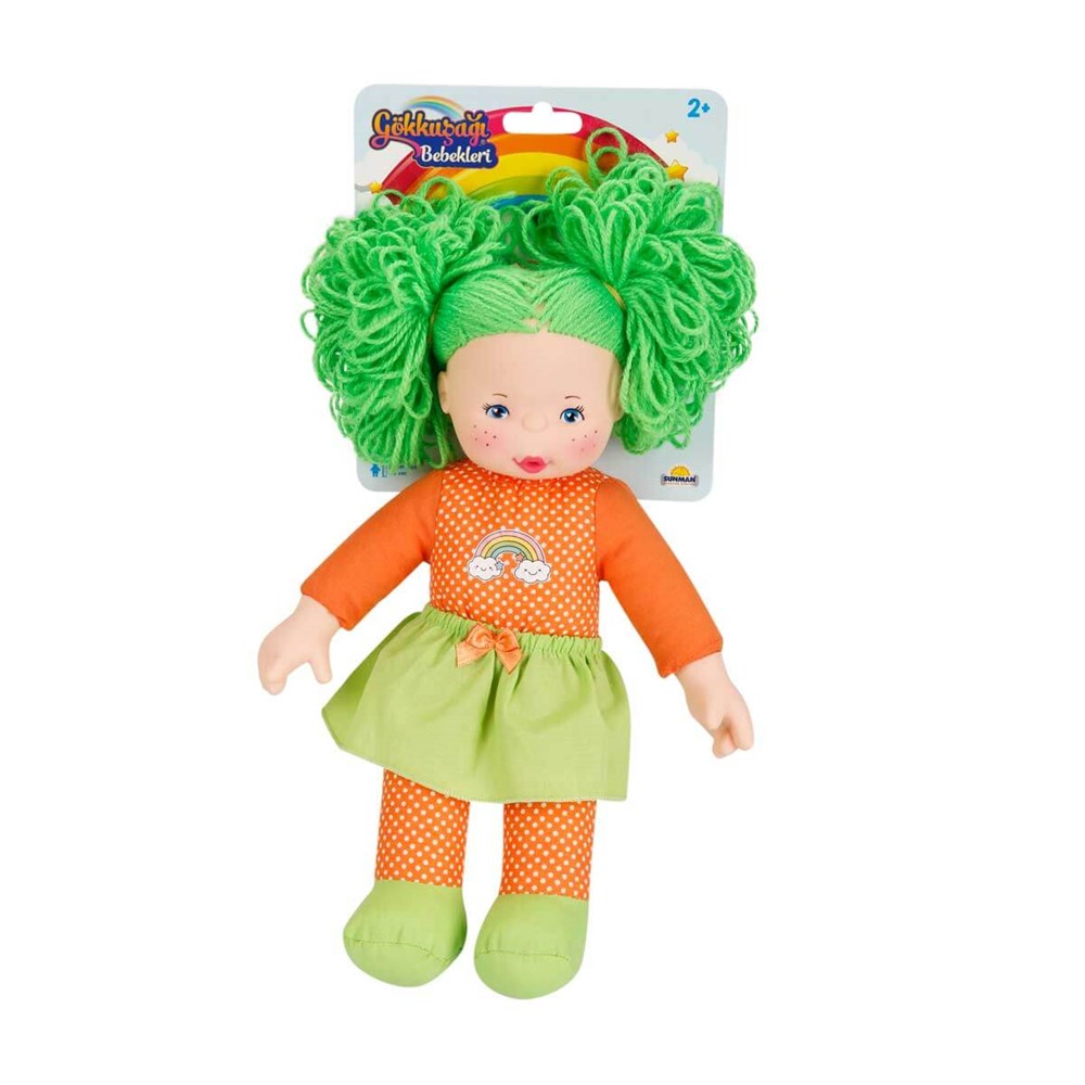 Bez Bebekler, Sunman, Gökkuşağı Bebekleri Dolgu Bebek 35cm 23457 Yeşil Saçlı