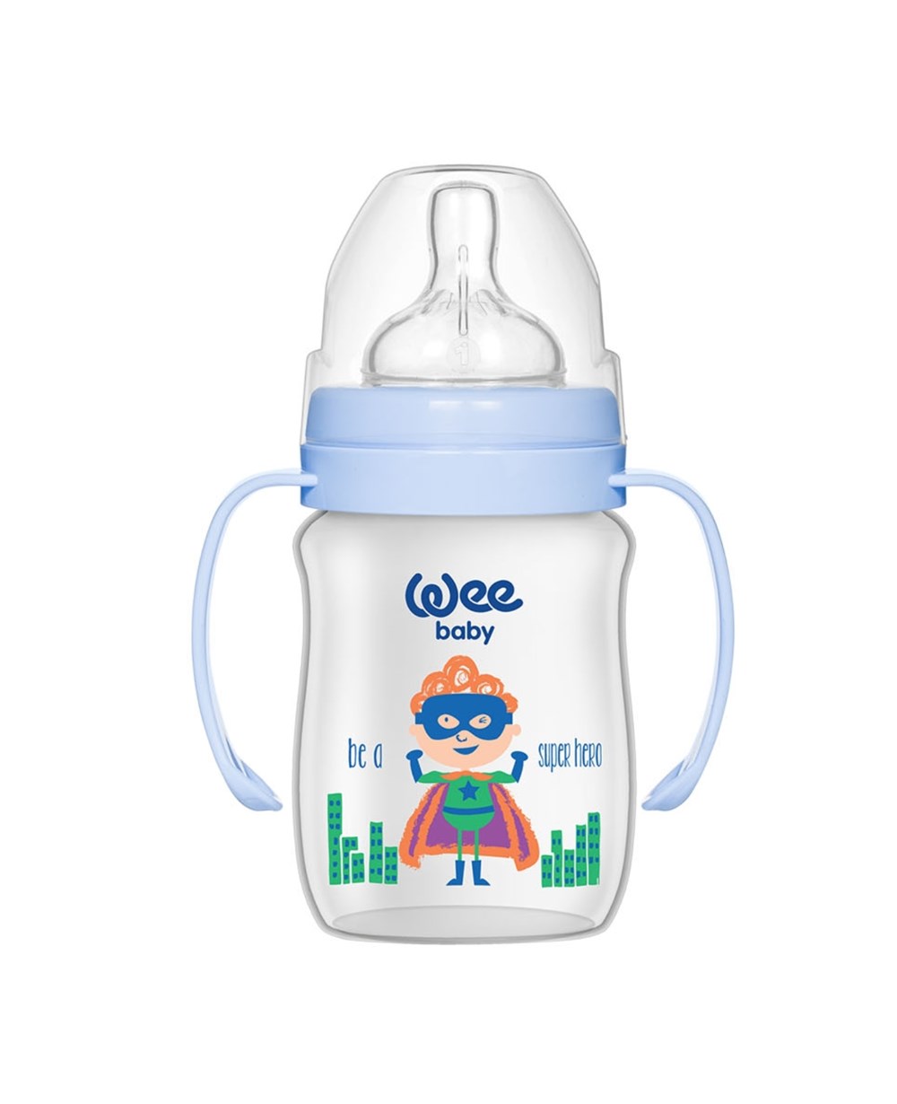 Biberon, WEE BABY, Wee Baby Klasik Plus Geniş Ağızlı Kulplu PP Biberon 150 ml 137 Mavi