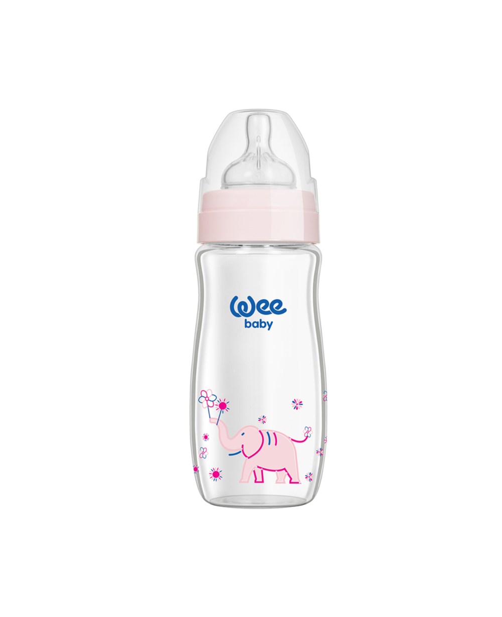 Biberon, WEE BABY, Wee Baby Klasik Plus Geniş Ağızlı Isıya Dayanıklı Cam Biberon 280 ml 141 Pembe
