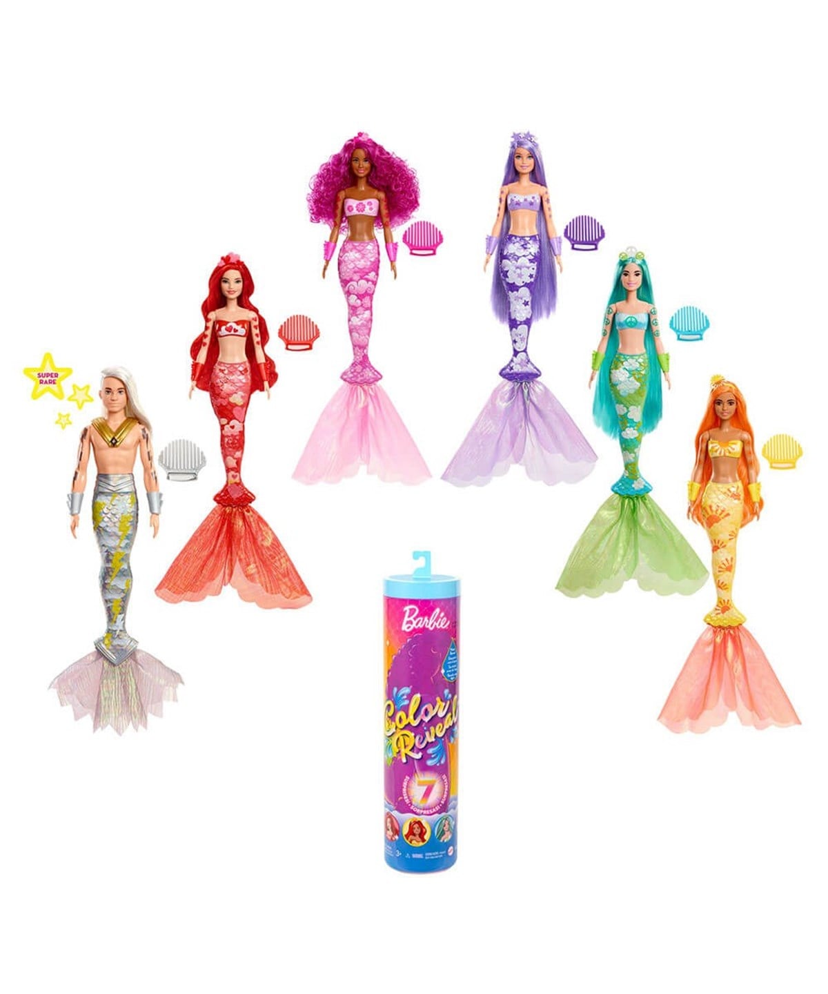 Breadcrumbut, Barbie, Barbie Color Reveal Renk Değiştiren Sürpriz Bebekler Gökkuşağı Deniz Kızı Serisi HDN68