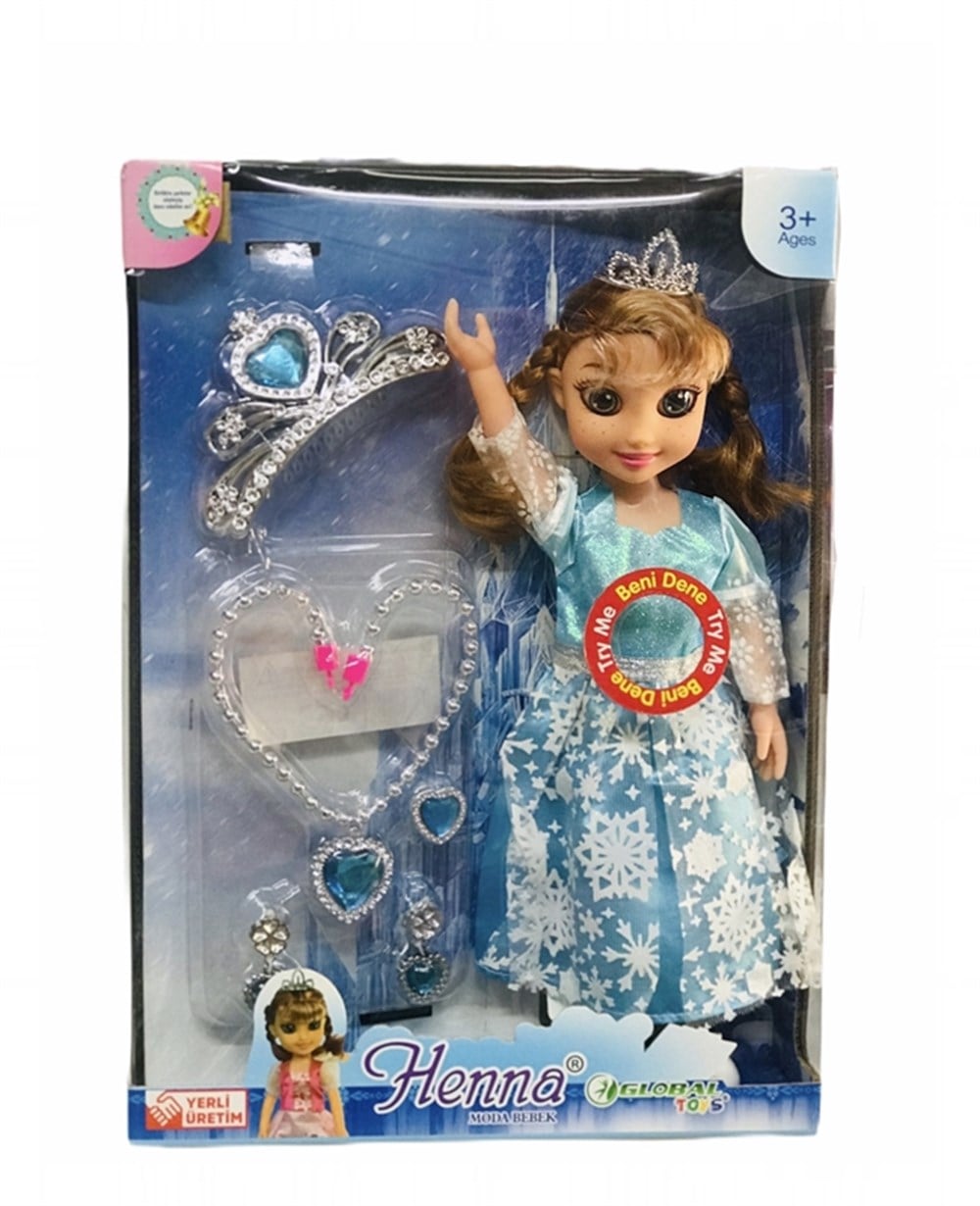 Breadcrumbut, Global Toys, Henna Moda Bebek 00545 Mavi Elbiseli Kumral Saçlı
