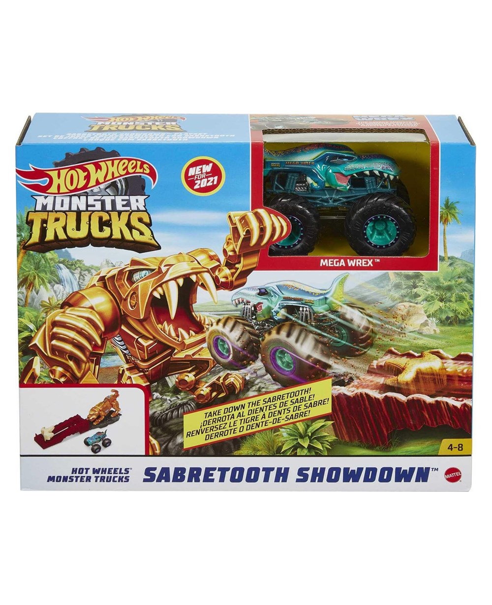 Breadcrumbut, Hot Wheels, Hot Wheels Monster Trucks Aksiyona Başlangıç Oyun Seti GYL09 GYL10 Sabretooth Showdown