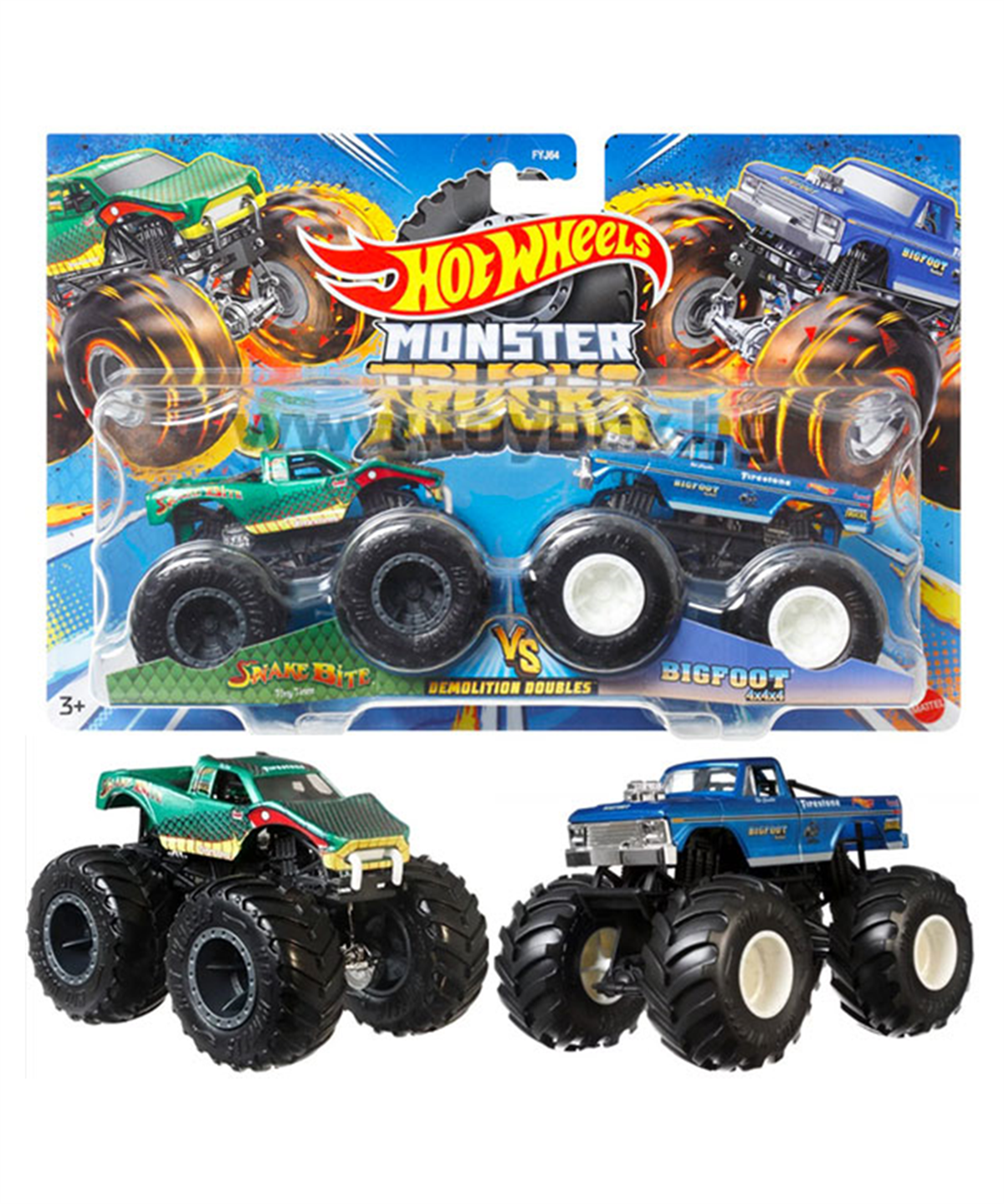 Breadcrumbut, Hot Wheels, Hot Wheels Monster Trucks 1:64 Ölçek 2'li Paketler FYJ64 HLT68 Snake Bite ve Bigfoot 4x4x4