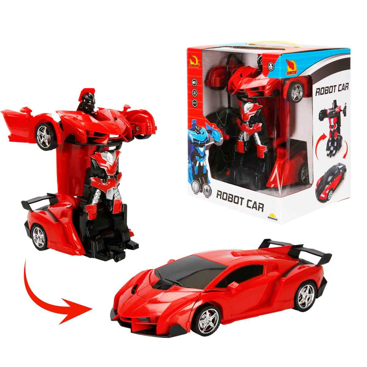 Breadcrumbut, Sunman, Suncon Işıklı USB Şarjlı Uzaktan Kumandalı Arabaya Dönüşebilen Robot 43288 Kırmızı