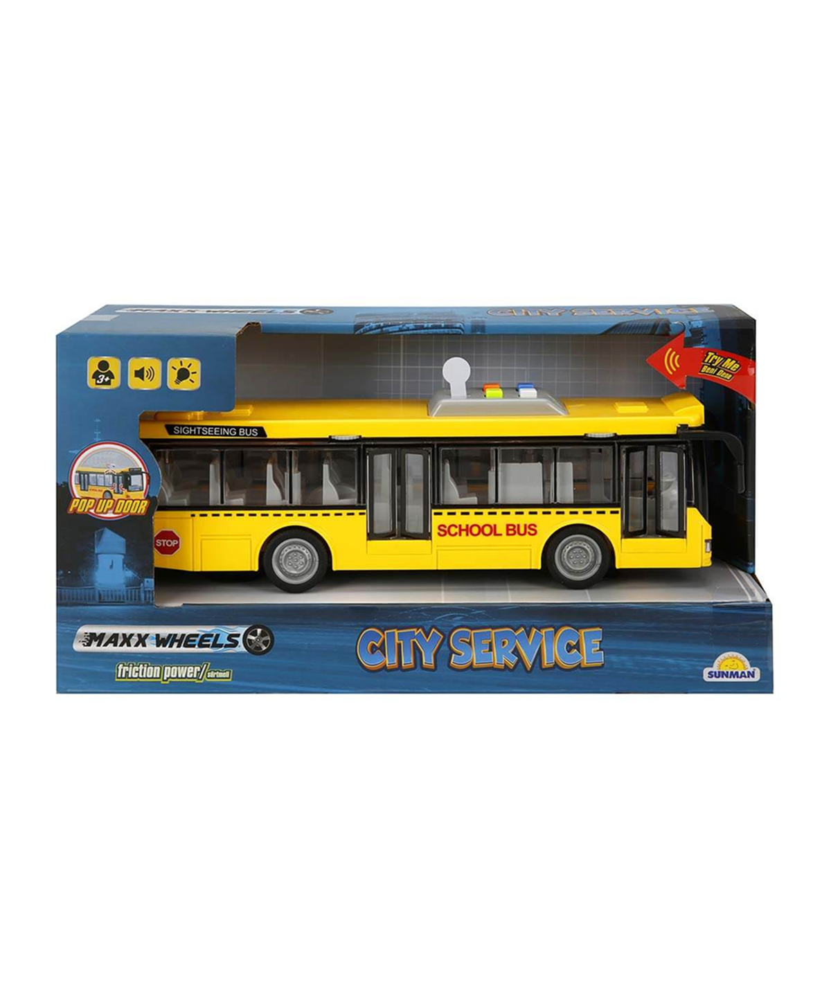 Çek-Bırak ve Sürmeli Arabalar, Sunman, 1:16 Maxx Wheels Sesli ve Işıklı Şehir Otobüsleri 26 cm 35375 Sarı