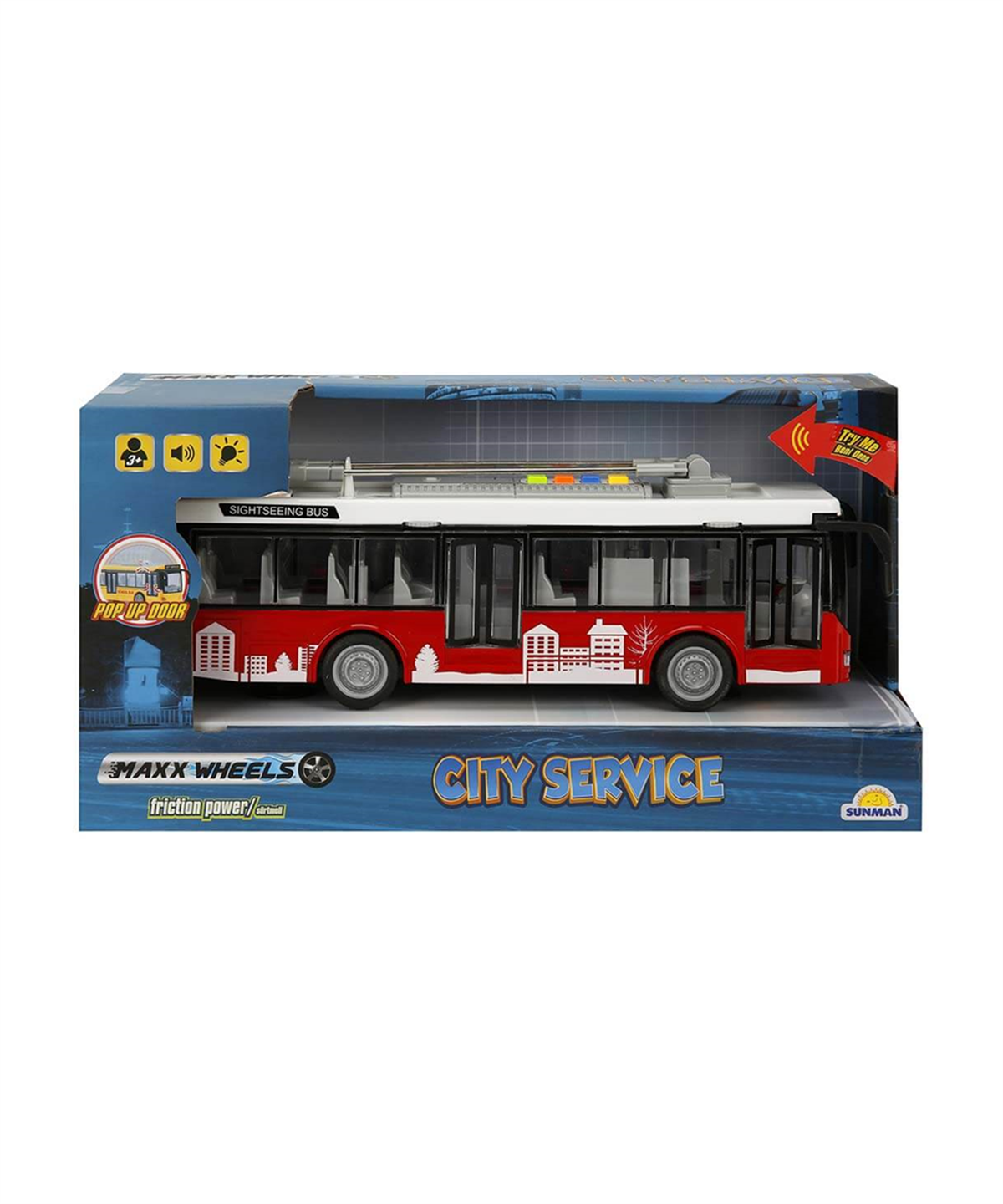 Çek-Bırak ve Sürmeli Arabalar, Sunman, 1:16 Maxx Wheels Sesli ve Işıklı Şehir Otobüsleri 26 cm 35375 Kırmızı