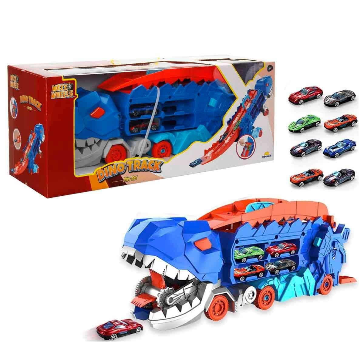 Çek-Bırak ve Sürmeli Arabalar, Sunman, 3in1 Maxx Wheels Dönüşebilen Dinozor Yarış Kamyonu Oyun Seti