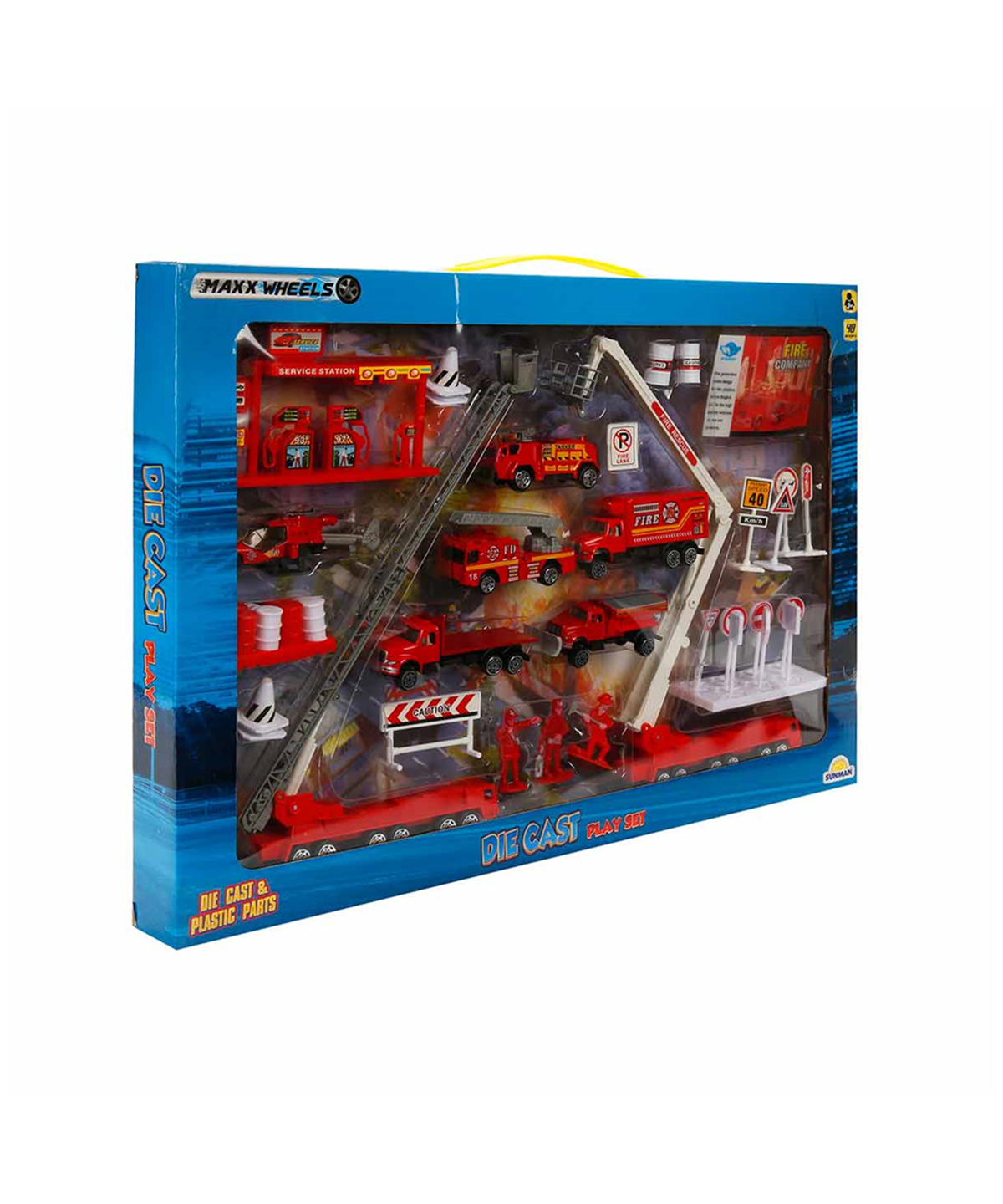 Çek-Bırak ve Sürmeli Arabalar, Sunman, Maxx Wheels 1:87 Metal Oyun Seti 40 Parça 51073 İtfaiye